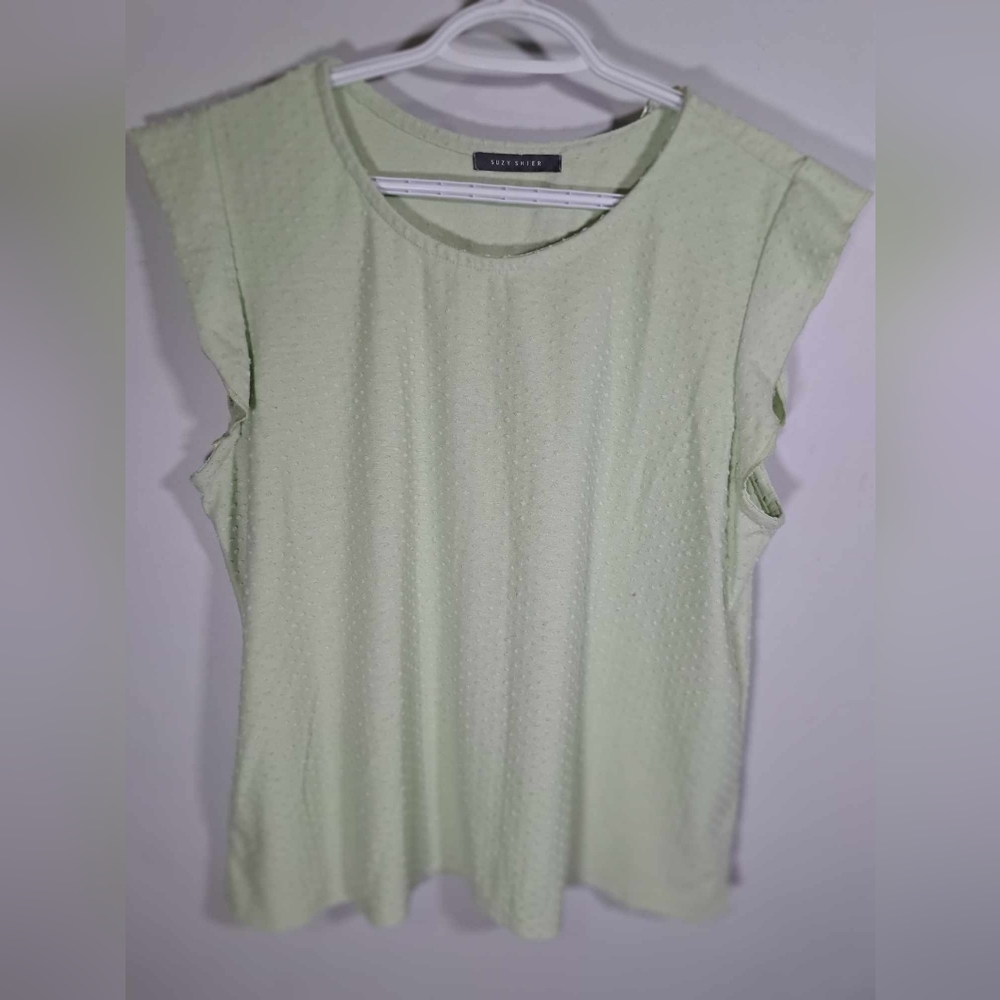 Suzy Sheir Pastel Green Textured Dot Flutter Sleeve XXL